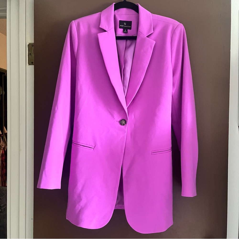 Purple Longline Collar Belted Blazer